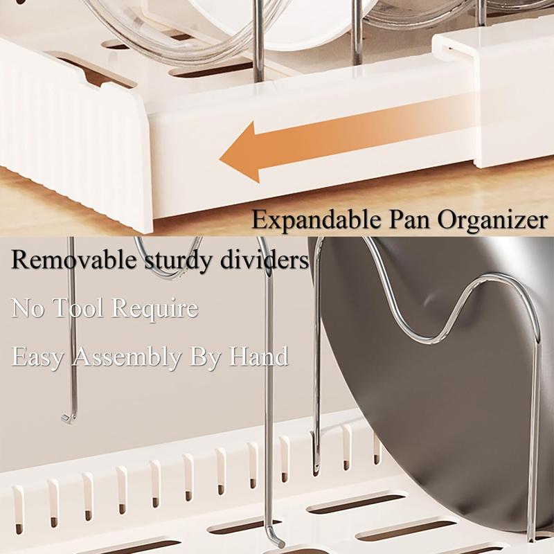 2 Pack Expandable Food Storage Container Lid Organizers, 22" Pots and Pans Organizer Under Cabinet with 7 Adjustable Dividers Pot and Pan Lid Holders Rack Inside Cabinet(White)