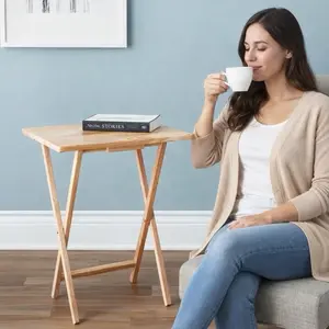 Indoor Folding TV Tray Table Portable Lightweight Solid Rubberwood Space Saving Easy Storage No Assembly Required Compact Design