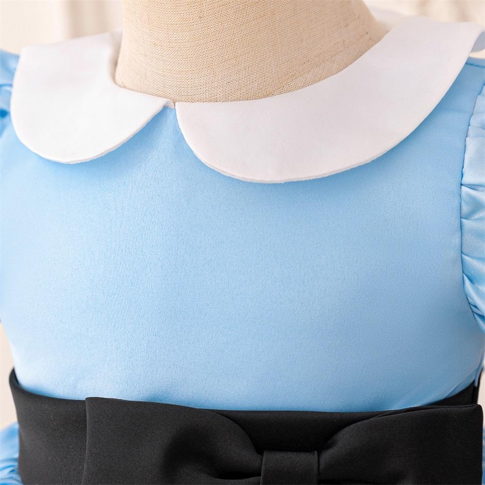 (New)01 Kids Young Girls Christmas/Halloween/Party Dress Tulle Bubble Sleeves Blue Mesh Stage Performance Alice in Wonderland Dress Bead Decoration Princess Party Outfit(Gift)11