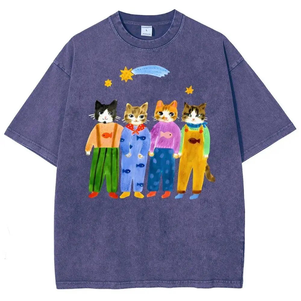 Retro Hand Painted Funny Cats In Overalls Graphic Vintage Tee 90s Graphic Tees Men's t Shirts Graphic Tee t Shirts Funny Graphic Tee Good Graphic Tees Men's Graphic Tees Streetwear Outfits Men Vacation Outfits Oversized Tshirt Men