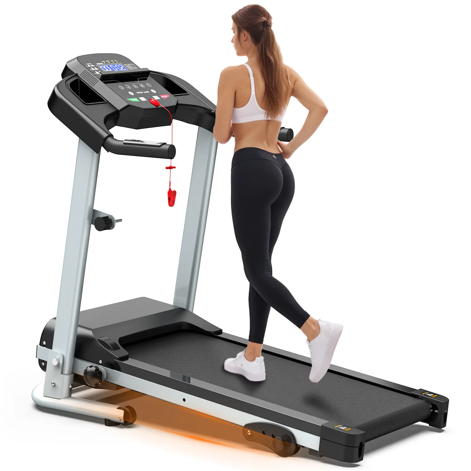 LIVIVOX Pink Folding Home Gym Smart Treadmill, incline walking treadmill 7.5 MPH Adjustable Speed, 2.5HP Quiet Brushless Motor, 265LBS ， Pulse Sensor, LED Display, Multi-Functional Smart Console, Easy Storage for Home Office Fitness, Home Gym Treadmi