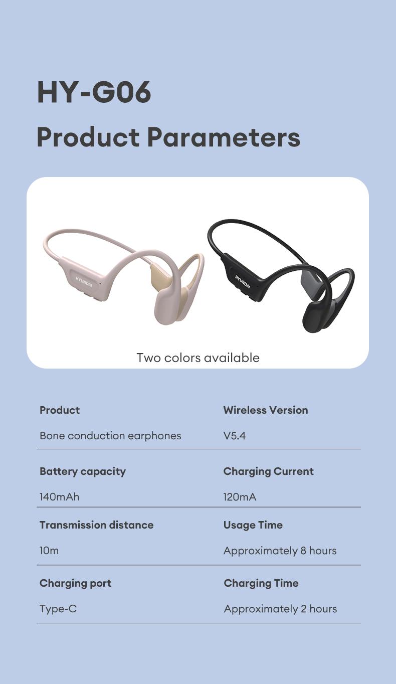 HYUNDAI G06 Bone Conduction Neckband Wireless Earphones with Bluetooth 5.4, Waterproof Sports Design, 360° Flexible Bending, Lightweight & Comfortable Fit, Long Battery Life, Wireless Headphones for Music, Calls & Sports, Compatible with Android & iOS