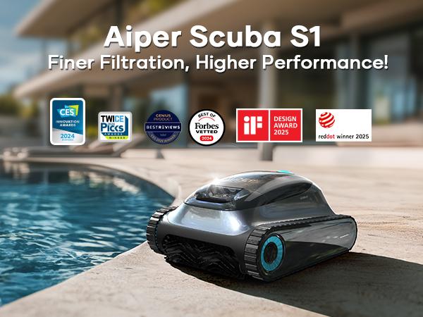 AIPER Scuba S1 Cordless Robotic Cleaner, Smart Navigation for Inground Pools up to 1,600 Sq.ft, Wall and Waterline Cleaning Vacuum.#dealsforyoudays