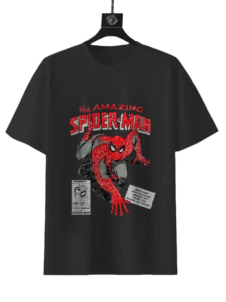 MARVEL The Amazing Spider-Man Retro Comic T-Shirt BlackGraphic Tee for Fans of Classic Superhero Design MediumSize 100% Cotton