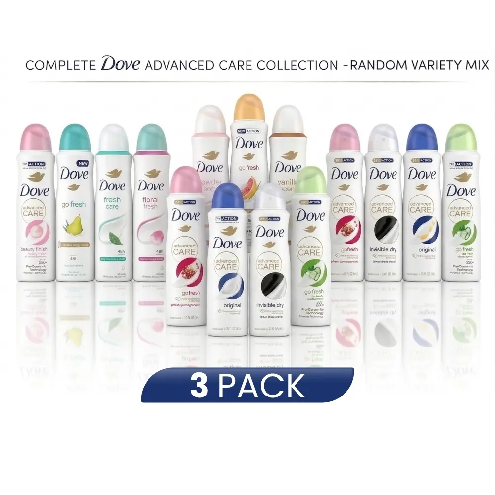 Dove Advanced Care Antiperspirant Deodorant Spray, Gentle Daily Body Care with 1/4 Moisturizer, Scented Women's Variety Pack, 3 Ct, 150ml, Coconut, Moisturizing, Cosmetic, Aroma, Body Care Products
