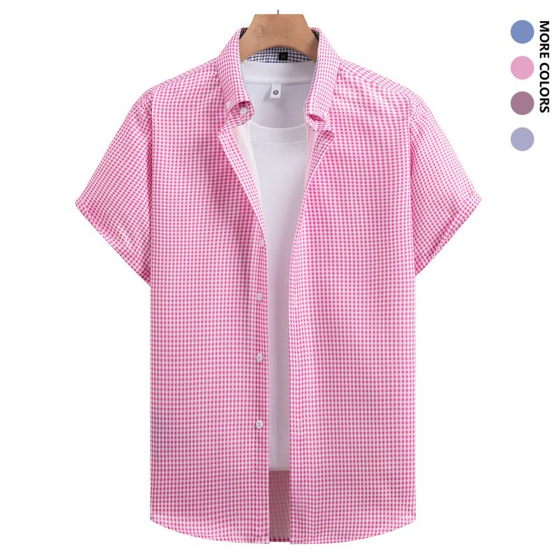 2 Pieces Men's Short Sleeve Plaid Buttoned Shirts, Casual Style, Suitable for Outdoor Activities, Beach, and Leisure Wear