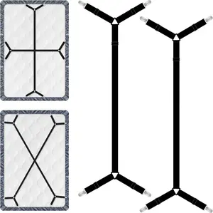 Bed Sheet Straps, 2Pcs Elastic Adjustable Bed Sheet Holder Straps, Fitted Sheet Straps to Hold Sheets in Place with Metal Clips, Sheet Holders for Mattress Cover, Sheet, Sofa Cushion (Black)