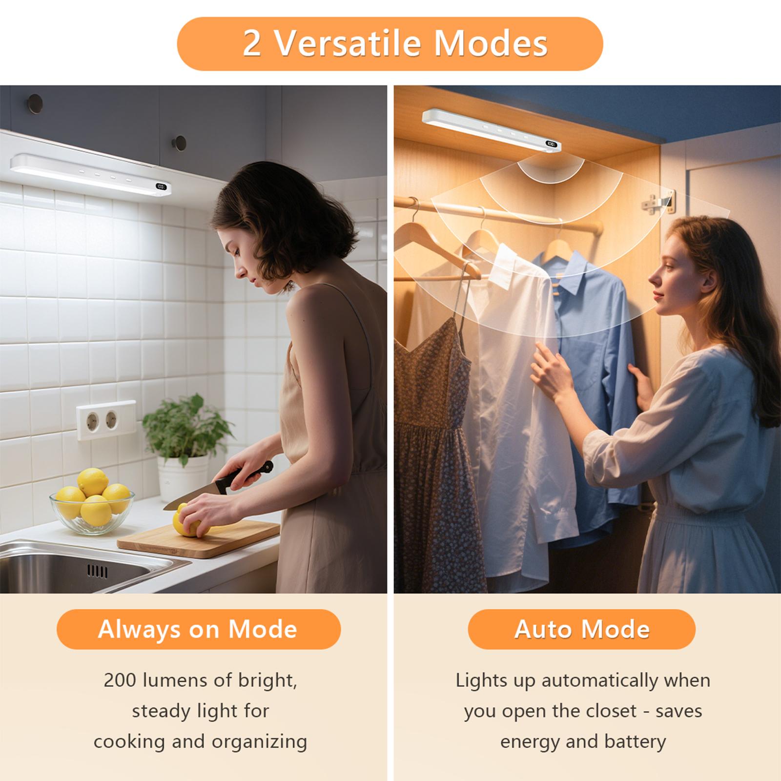 WILLED Under Cabinet & Closet Lights, Motion Sensor, Rechargeable, Magnetic, 3 Color Temps, Dimmable LED Light Bar for Indoor Kitchen Counter