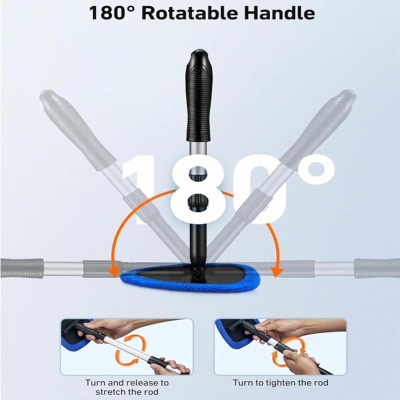 2026 Extendable Windshield Cleaning Tool – Microfiber Pads Car Window Cleaning Wiper for Interior & Exterior, Pivoting 180° Head,Home Car Cleaning Kit, High-Efficiency Glass Cleaning Tool, Automotive Accessories, Window Cleaning Supplies