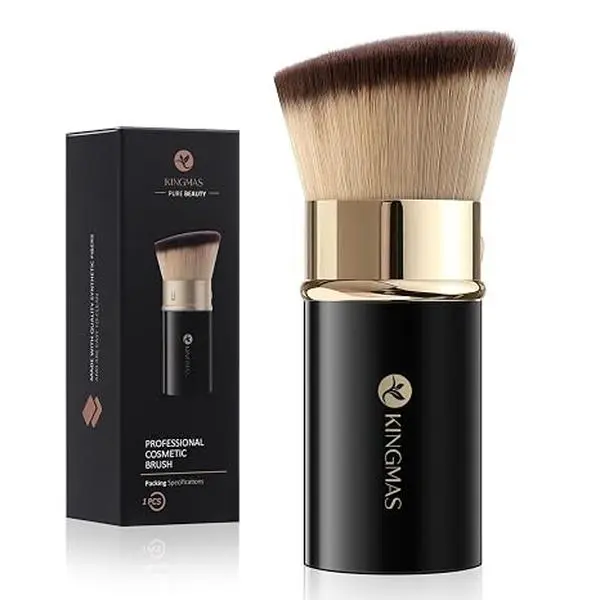 Retractable Kabuki Brush, Angled Flawless Face Makeup Brush Makeup Brush for Foundation, Powder Blush, Bronzer, Buffing, Liquid, Cream, Cruelty Free with Cover