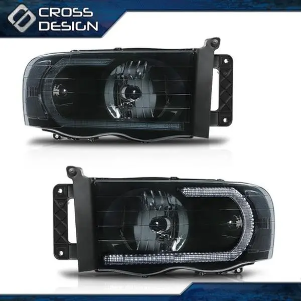 CROSSDESIGN LED Car Headlights 1-Pair Projector Assembly - Durable Vehicle-Specific Truck Headlight, Black Housing with Amber Corner LEDs for 02-05 Dodge Ram 1500,2500,3500 (Car Exterior Upgrade)