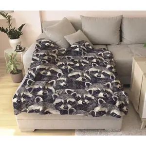 Raccoon Blanket, Cute Woodland Vintage Home Decor, Funny Cozy Sofa Couch Throw Blanket, Black & White Gift for raccoon animal lover gifts,Christmas Gift