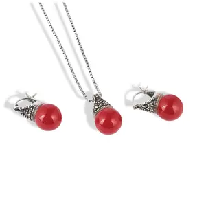 925 Sterling Silver Marcasite Ball Jewelry Set – Necklace & Earrings