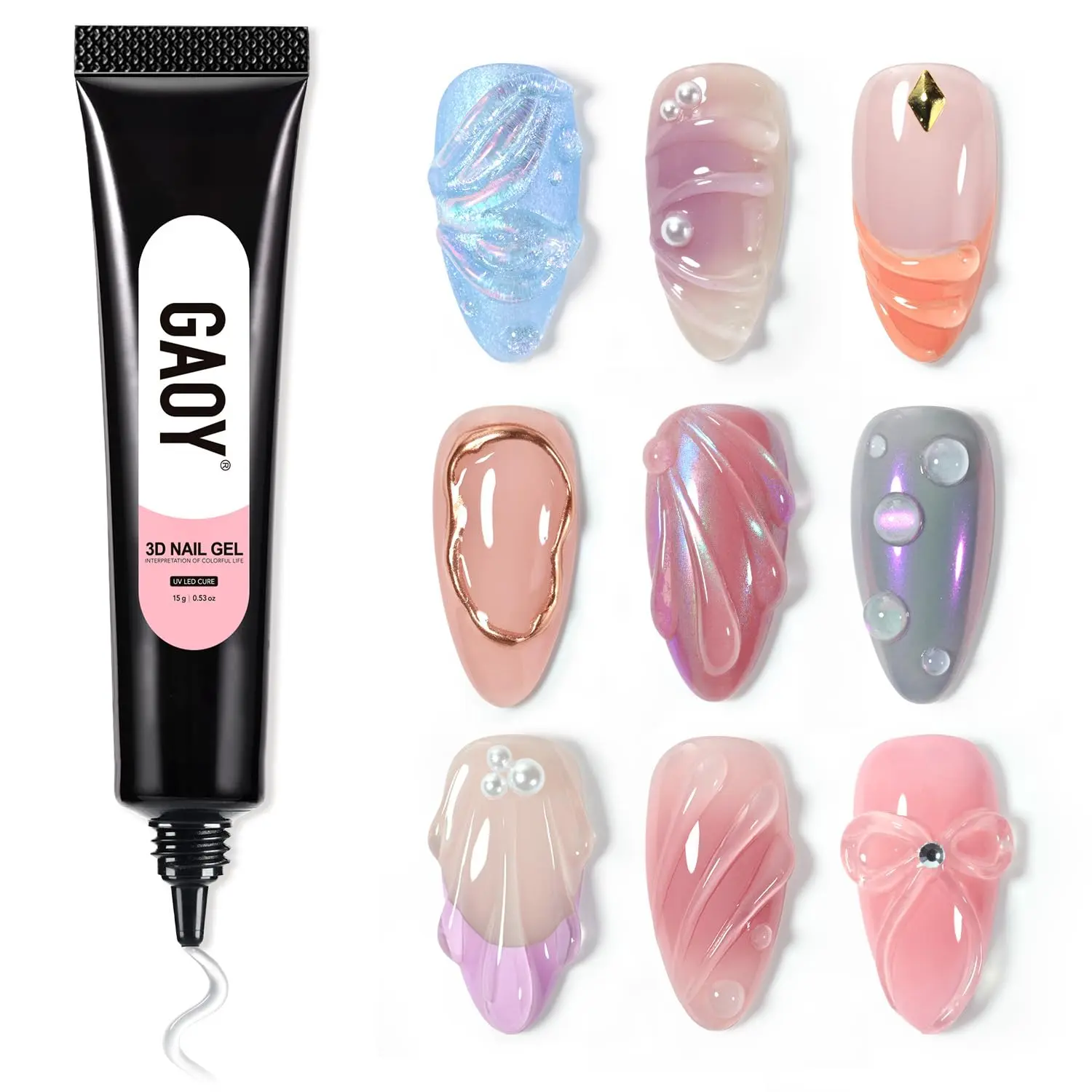 GAOY 15g Clear 3D Nail Gel for Nail Art, 3D Sculpting Gel, No Wipe | Carving, Painting, Rhinestone Glue, Gems & Charms Decoration, Salon DIY Use