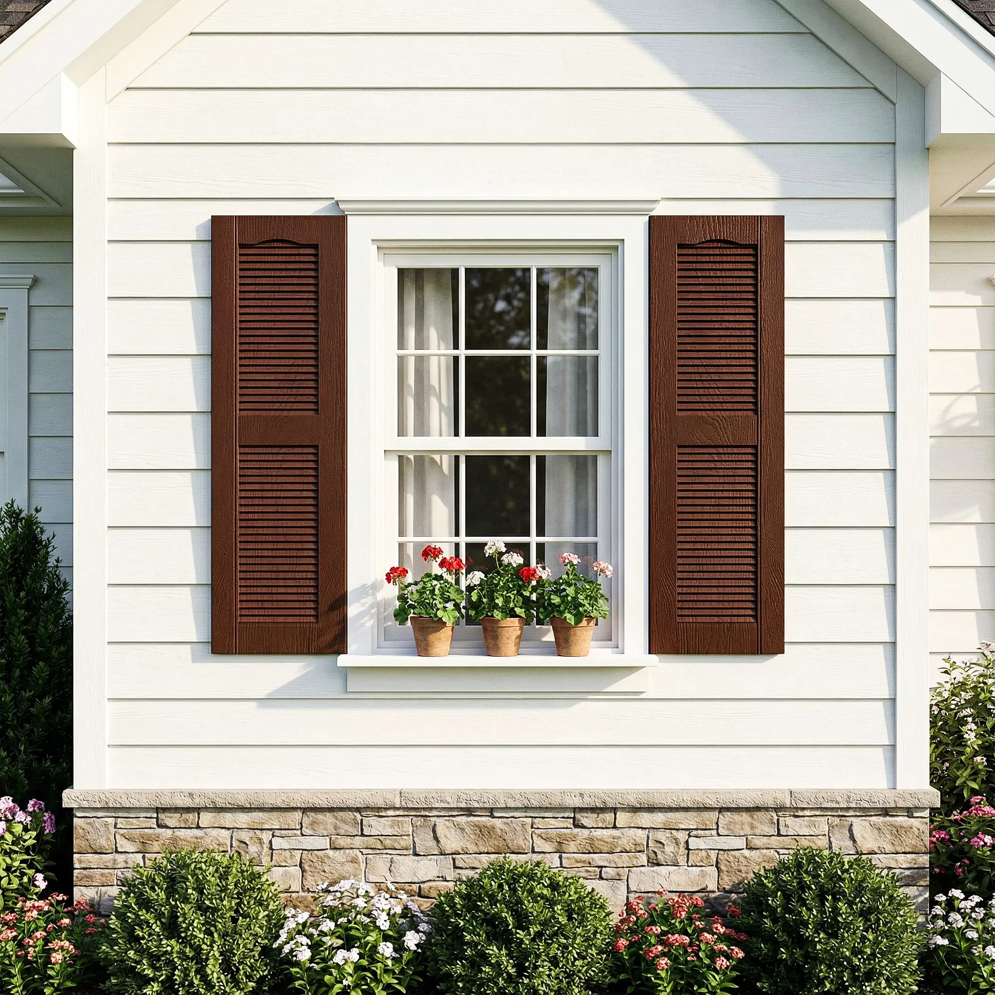 Solid Vinyl Raised Panel Window Shutters (Pair Pack, Multi-Size Set) – Wood Grain, Weatherproofing, Paintable Window Decor, DIY-Friendly, W/ Installation Shutter-Loks & Matching Screws