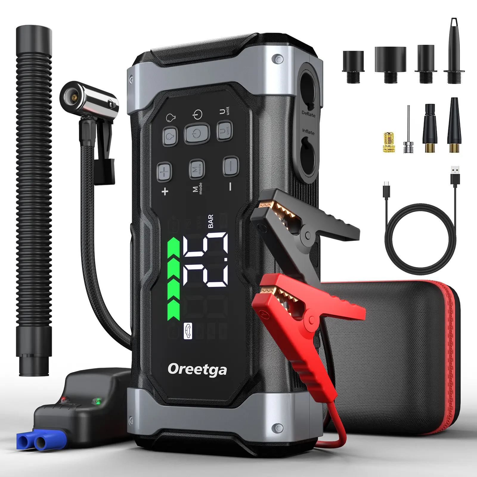 9000A Car Battery Jump Starter with Air Inflator/Deflator Compressor, 7 in 1 Portable Jumper Box Power Pack (ALL Gas/12.0L Diesel) Combo Cordless Air Pump for Tire Inflator & Large LCD Screen Portable Car fathersdaygift,father'sdaygifts,car accessories