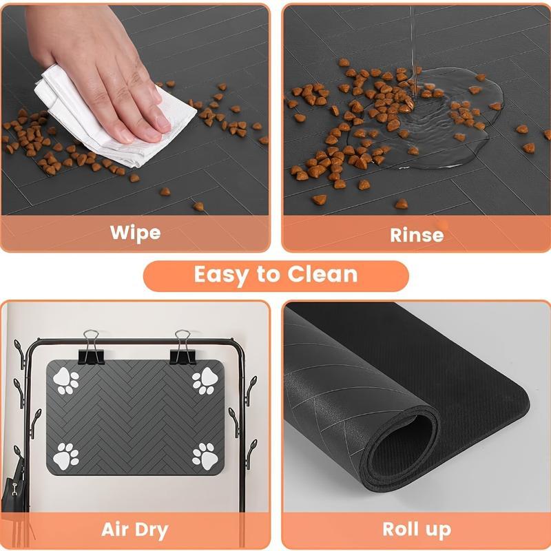 Quick-Drying Absorbent Pet Feeding Mat for Dogs and Cats, Non-Slip Rubber Bottom, Dark Polyester Surface for Indoor Use thin cold lightweight blanket small large