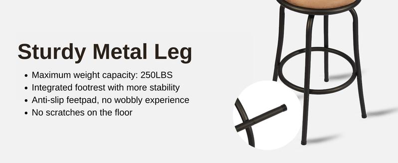 【Deals For You Days】Homy Casa Brown Swivel Barstools with Back, Faux Leather, 24/29 Inch Armless, Adjustable Height, Built-in Footrest, Swivel Seat Furniture Home