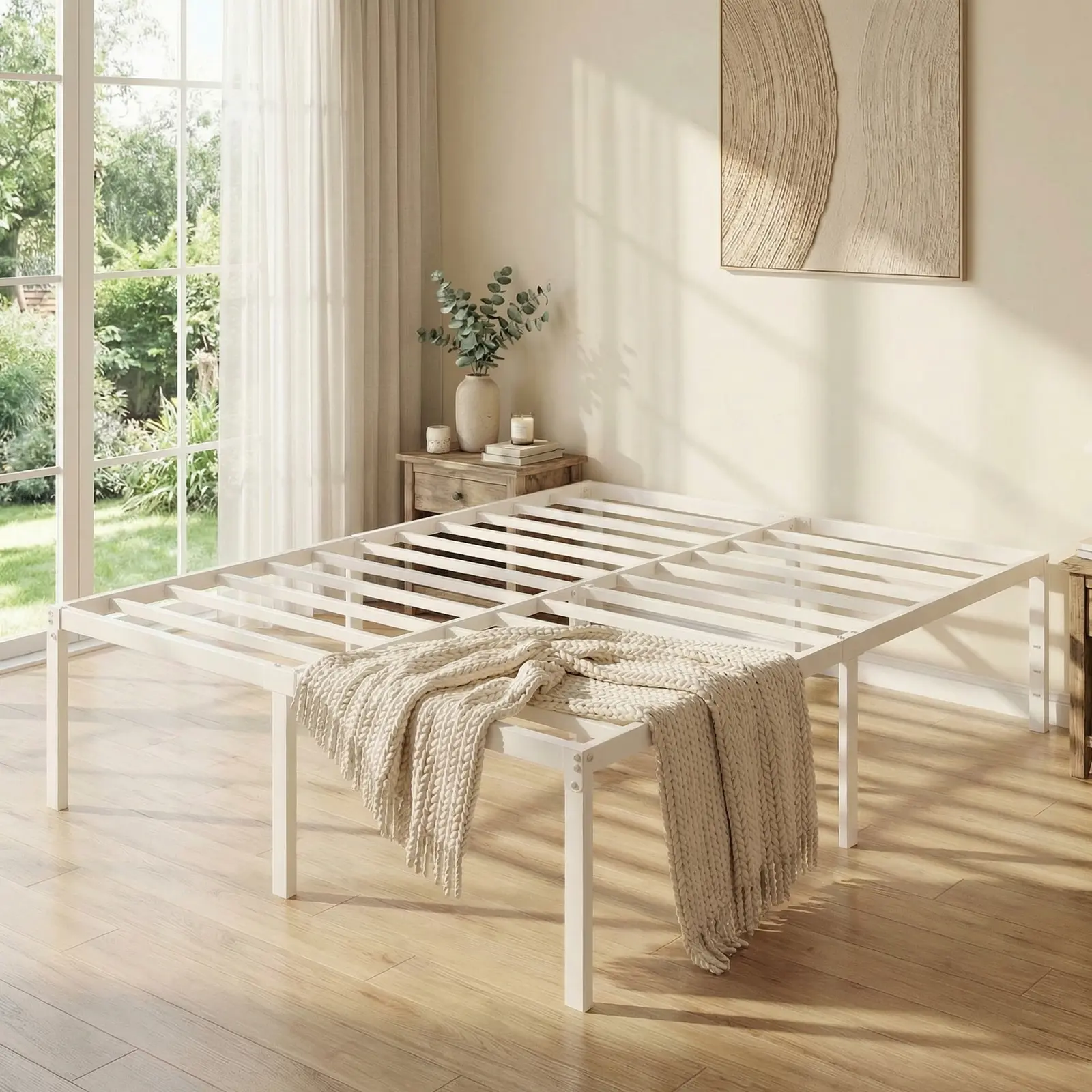 HOOMIC 12/14/18 Inch High Twin/Full/Queen/King Bed Frame, Metal Platform with Storage Space , No Box Spring Required, Easy Assembly, White/Black#TikTokShopDealsforYouDays#DealsforYouDays#Summervibes#Summergarden