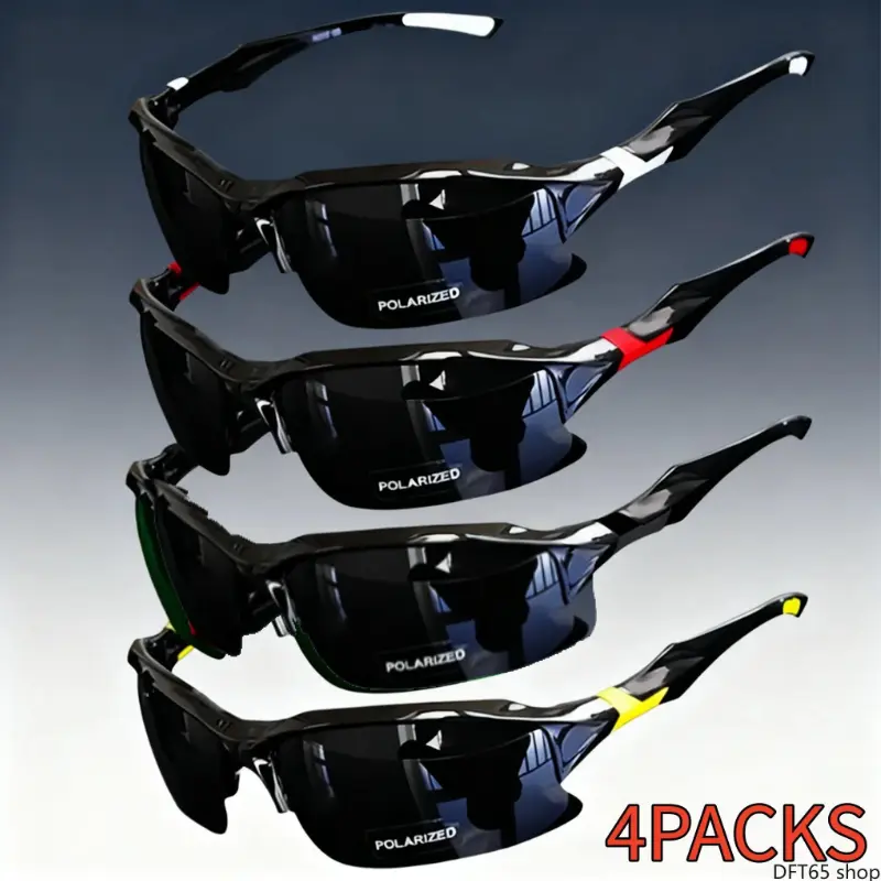 4-Pack Polarized Sports Sunglasses for Baseball, Running, Fishing, Golf and Driving, Windproof UV-Blocking Eyewear for Men Women