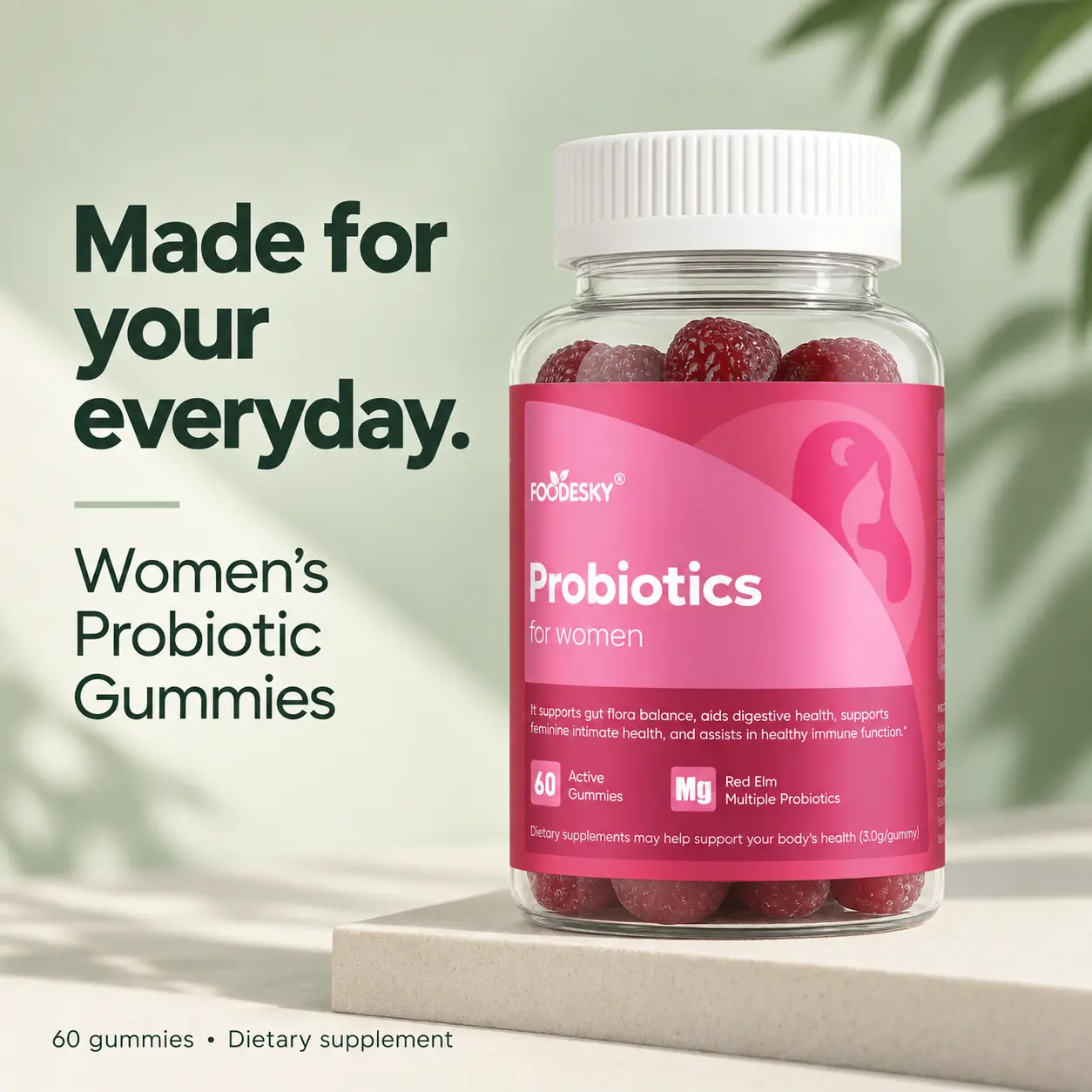 Women’s Gut Probiotic & Prebiotic Dietary Gummies, 50B CFU Multi-Strain Formula with Red Elm Extract, Fiber, Low Sugar Healthcare Wellness Supplement, 60 Count (Probiotics Vitamins, Minerals & Wellness Supplements)