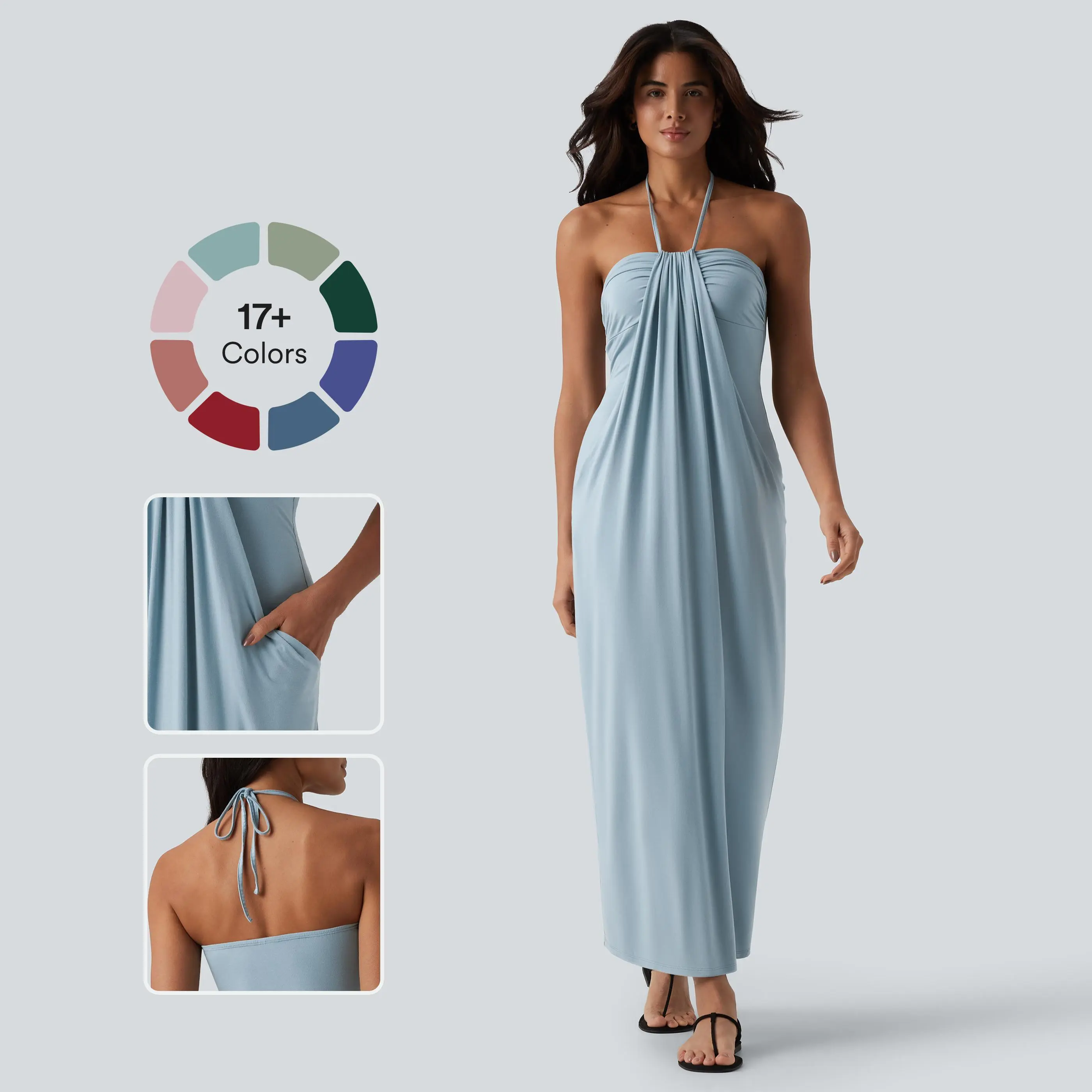 【Creator’s Pick】Halara Halter Tie Back Maxi Dress with Pockets