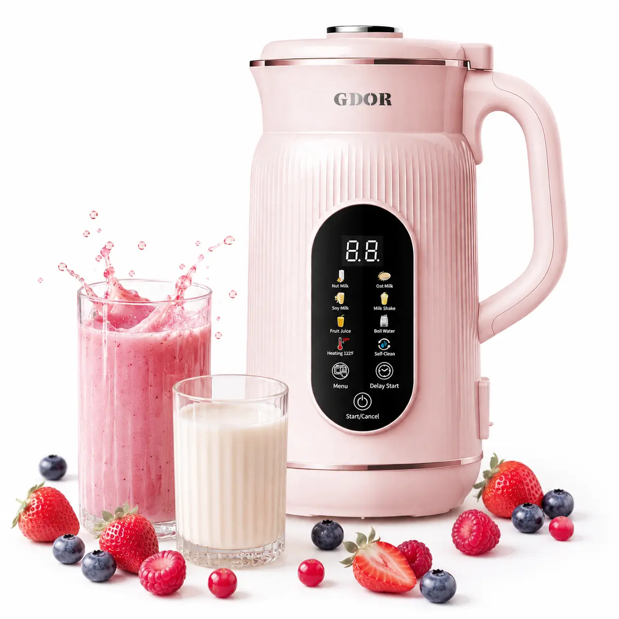 GDOR 42oz 9‑in‑1 Nut Milk Maker, Stainless Steel , Automatic Almond Oat Soy Milk Machine with Fruit Vegetable Juicer, Smoothie Maker, 12‑Hour Delay Timer, Large Touch Screen, Keep Warm, Boil Water & Self‑Cleaning for Home Kitchen, home essentials
