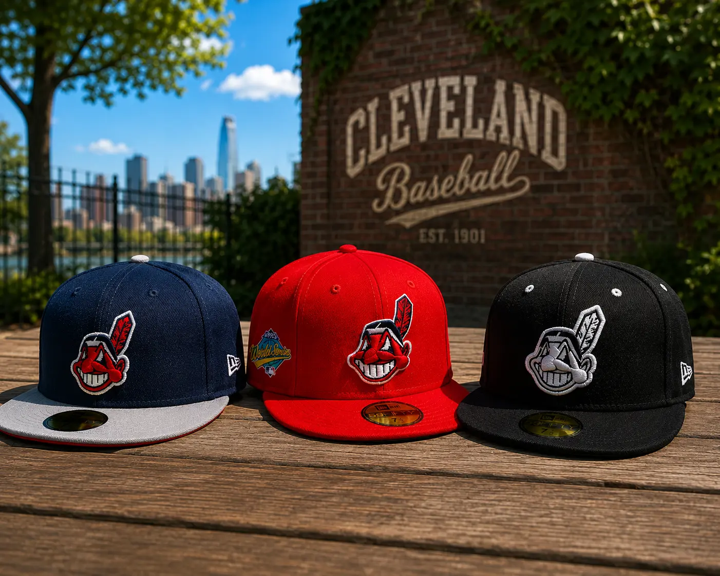 Cleveland Baseball 59FIFTY Fitted Cap – Embroidered Mascot Logo Flat Brim Sports Hat
