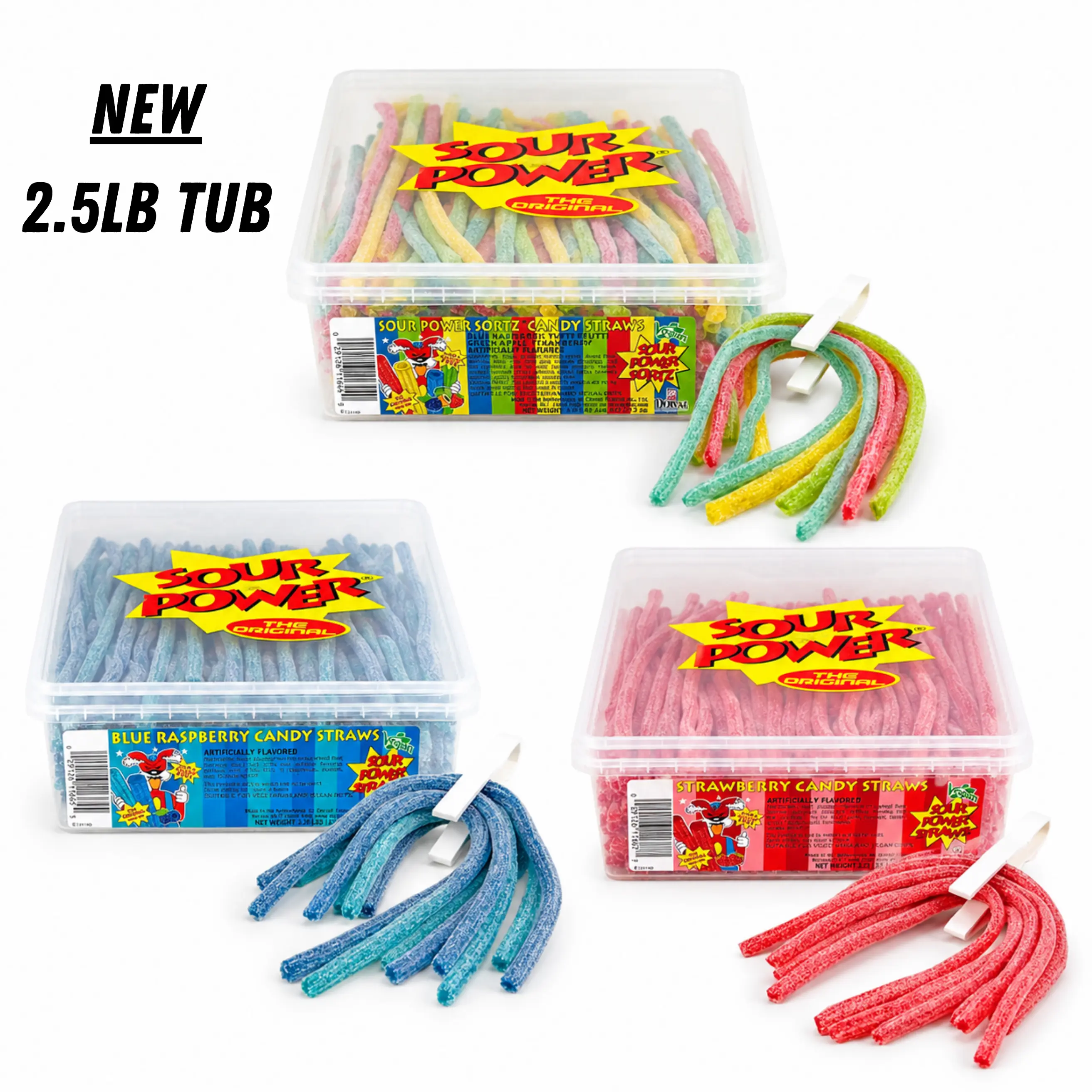 NEW Sour Power Straws - 2.5LB TUB - 3 Flavors to Choose - Strawberry - Blueberry - Sortz (Quattro)