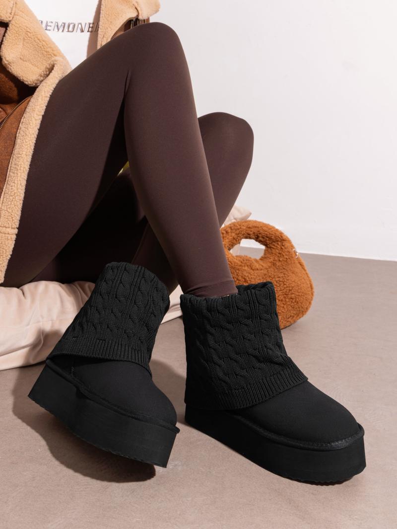 Dream Pairs Women's Cable Knit Cuff Platform Winter Snow Boots