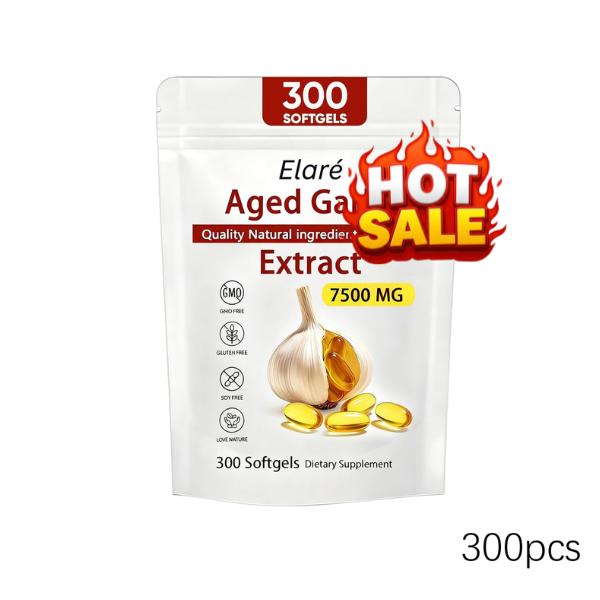 1 PACK Elare Aged Garlic Extract, 300 Softgels, 7500mg Odorless | Heart & Immune