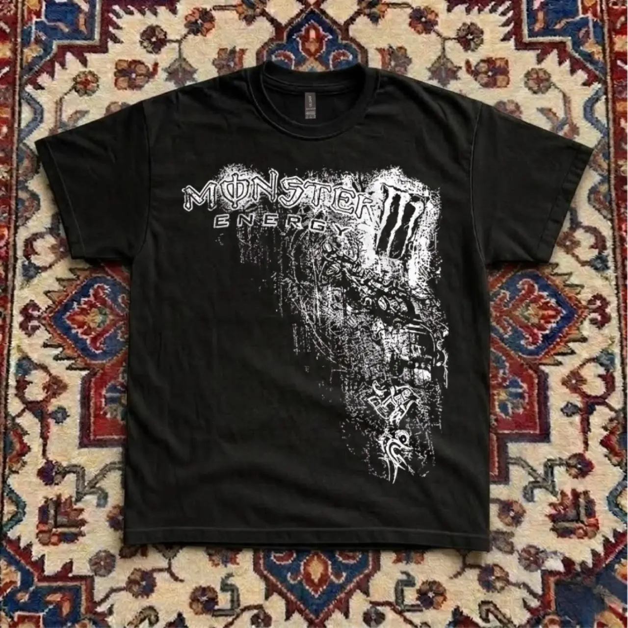 Monster Energy T-shirt | Vintage Grunge Monster Energy Graphic Printed Tee, Washed Shirt, Loose Fit Metal Top