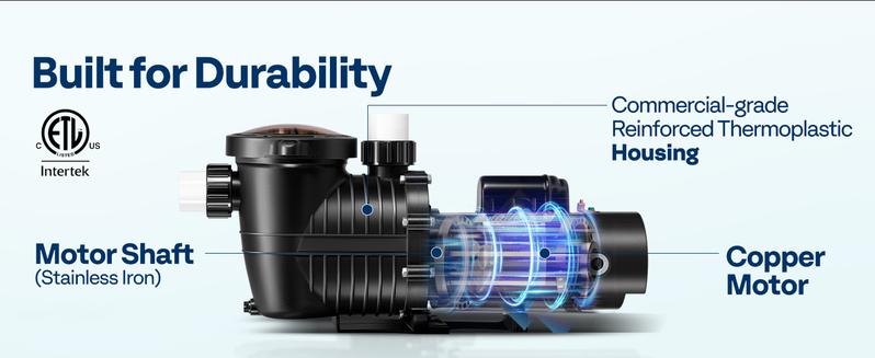 VIVOHOME 2.0 HP Self Priming Swimming Pool Pump Dual Speed 2" 1.5" and 1.25'' Inlet/Outlet 230V Energy Saving w/Strainer Basket