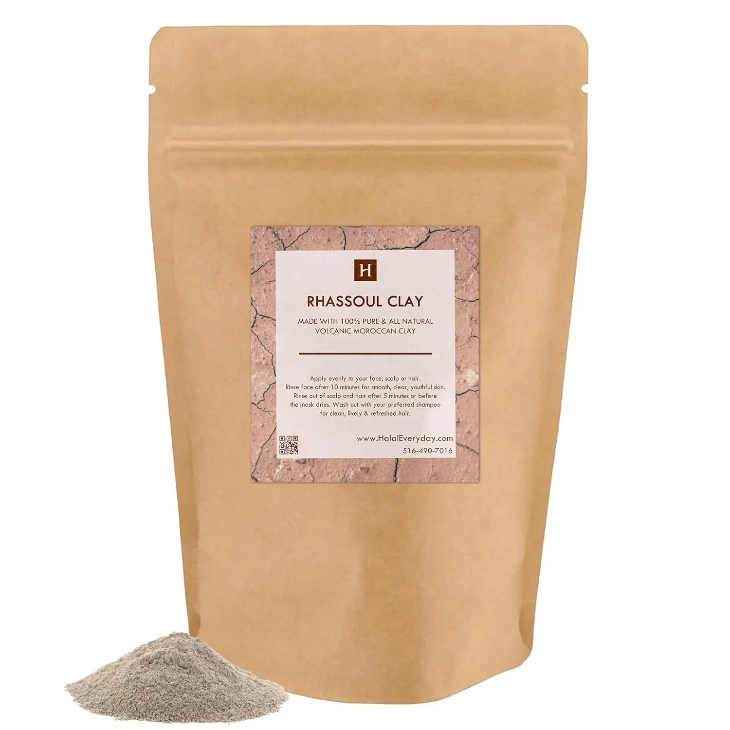 HALALEVERYDAY Moroccan Rhassoul Clay 1 lb Natural Face Hair Mask Powder 100% Pure Mineral Clay for DIY Skincare Haircare Smooth Cleansing Cosmetic Facial