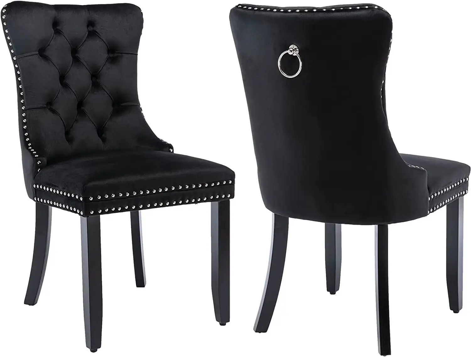 ODUSE-DAILY Black Velvet Dining Chairs Set of 2, Kitchen & Dining Room Chairs, Sillas De Comedor, Nailheads Tufted, Velvet Upholstered, Solid Wood (Black, 2 Pcs)