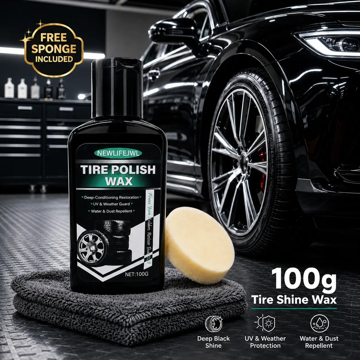 100g Tire Shine Wax  Full-Car & Motorcycles Fathersdaygift｜Long Lasting Tire Shine & Rubber Restorer｜Water & Dust Repellent Tire Care for Cars, SUVs, Bikes & Exterior Trim