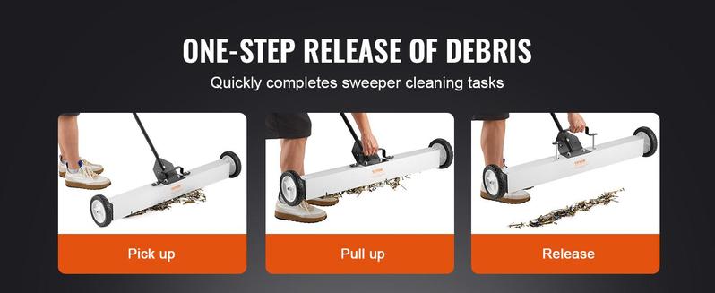 VEVOR 55Lbs Rolling Magnetic Sweeper with Wheels,Push-Type Magnetic Pick Up Sweeper, 24-inch Large Magnet Pickup Lawn Sweeper with Telescoping Handle, Easy Cleanup of Workshop Garage Yard