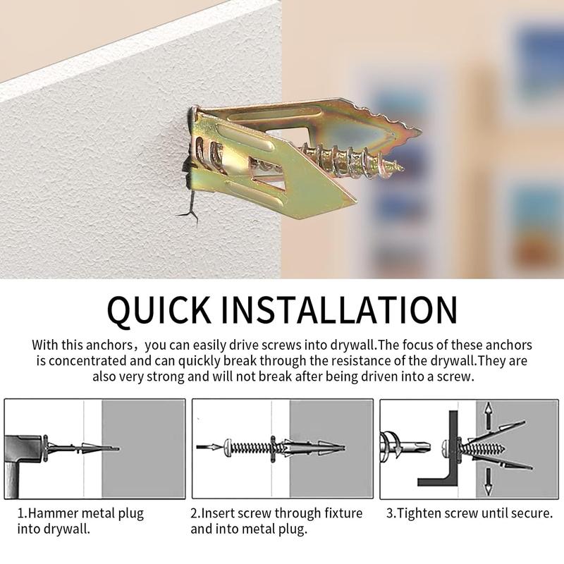 Double Quantity！Premium Case！-120 Pcs Self Drilling Drywall Anchors with Screws,60 Sheetrock Anchors (0.47x1.18 Inch) & 60 Zinc Expansion Screws,2025 Upgraded Zinc Plated Steel,No Drill Needed,Perfect for Wall Hanging