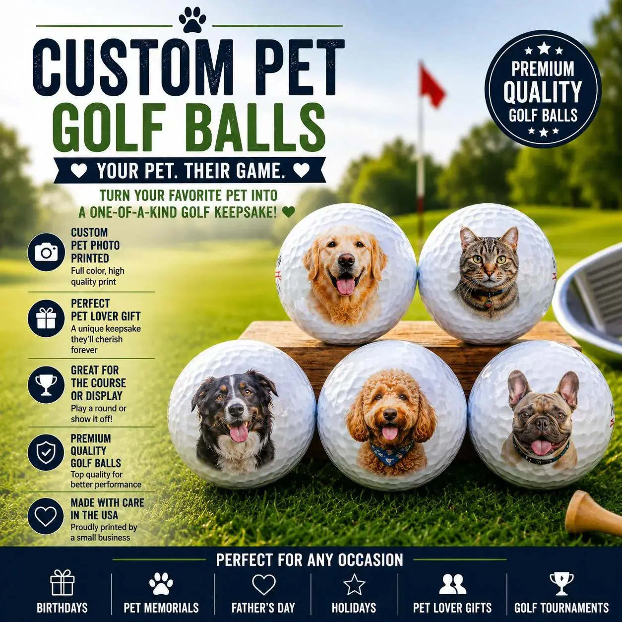 Custom Pet Photo Golf Balls – Personalized Dog & Cat Golf Balls – Funny Pet Lover Golf Gift – Custom Picture Golf Balls