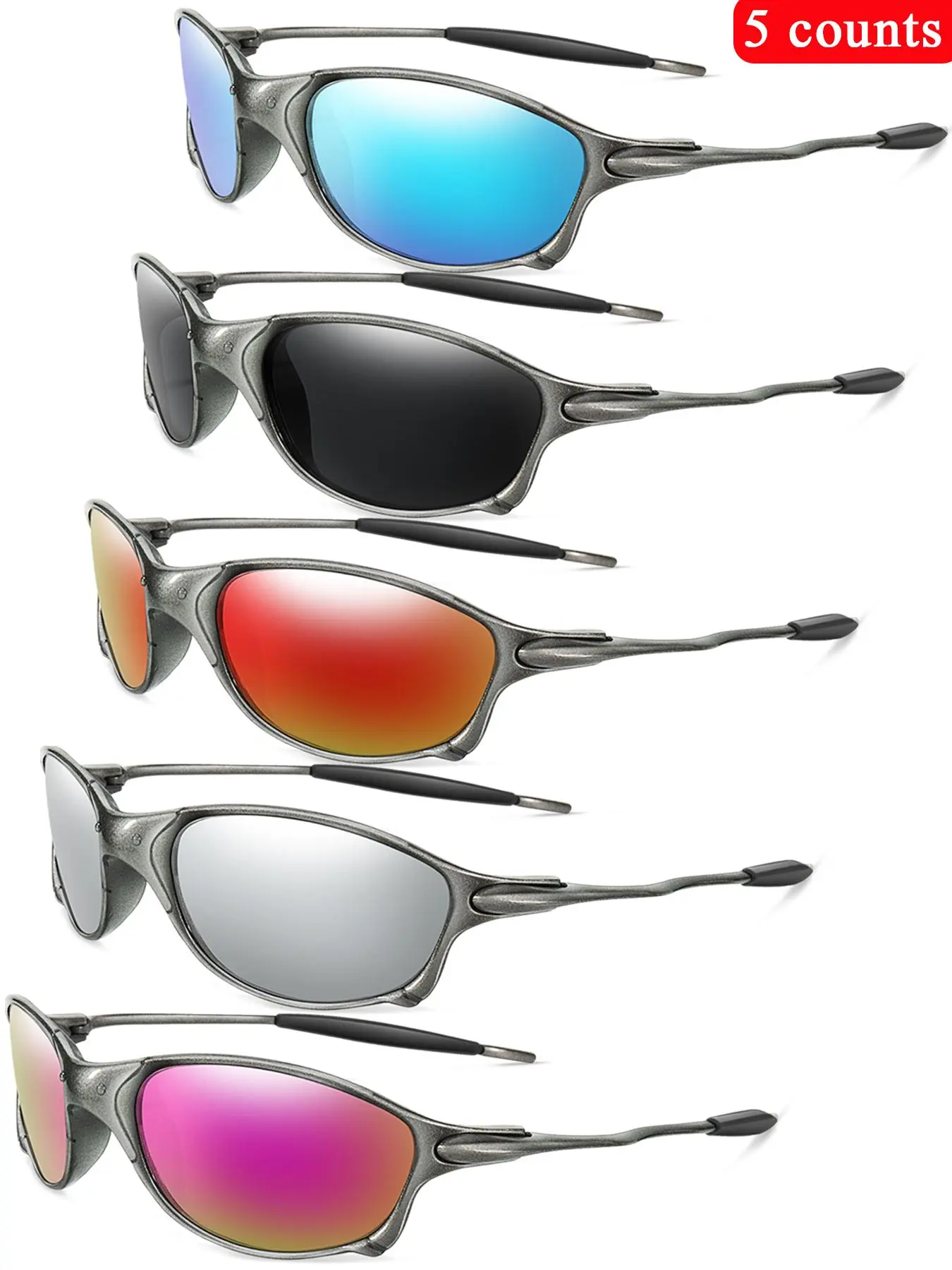 5 Pairs/Set Unisex Vintage Oval Frame Sunglasses, Outdoor Sports Sun Protective Tinted Lenses for Men & Women, Daily Wear Oval Metal Sunglasses, Stylish Shades