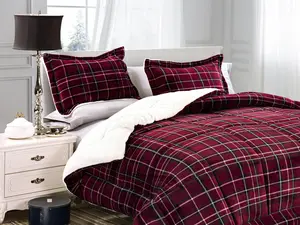 Elegant Comfort 3-Piece Plaid Micro-Suede Reversible Sherpa Comforter Set - Cozy and Warm