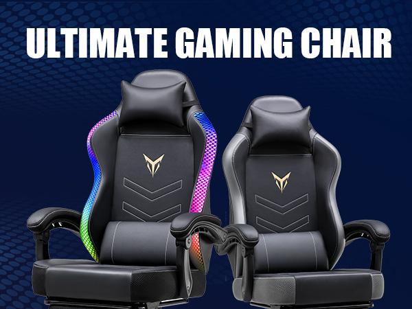 GTPLAYER Gaming Chair with Footrest, Recliner Chair with Led Lights, Headrest & Lumbar Support, Linkage Armrest,Ergonomic Gaming Chair, High Back Office Home, Black
