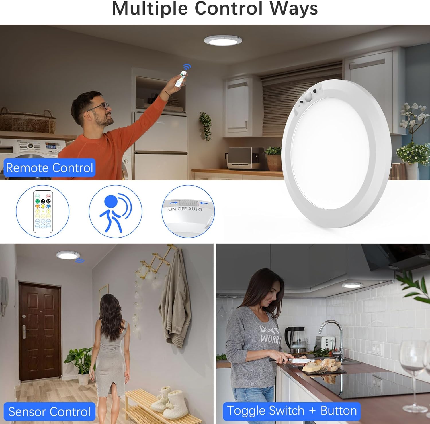 Motion Sensor Ceiling Light, Rechargeable Wireless Magnetic Light with Remote, Battery Powered Ceiling Lamp for Closet, Shower, Stairs, Hallway, Porch & Patio patio ect