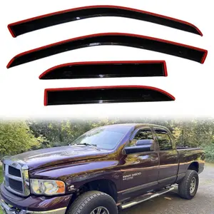 4PCS In-Channel Window Visors for 2002 - 2008 Dodge Ram 1500; 2003 - 2009 Dodge Ram 2500/3500, QUAD CAB ONLY Smoke Tinted Acrylic Tape-On Vent Shade Rain Sun & Wind Deflector Black Car Accessories