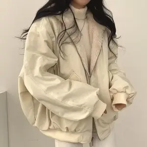 Korean Style Fleece-lined Thickened Double-sided Wear Lamb Wool Cotton-padded Coat Women's Clothing Winter Loose-fit Hooded Top Womenswear Jackets Comfort Lady Long Sleeve Outerwear Basic Casual Minimalist solid button blazer fashion soft woman quilted