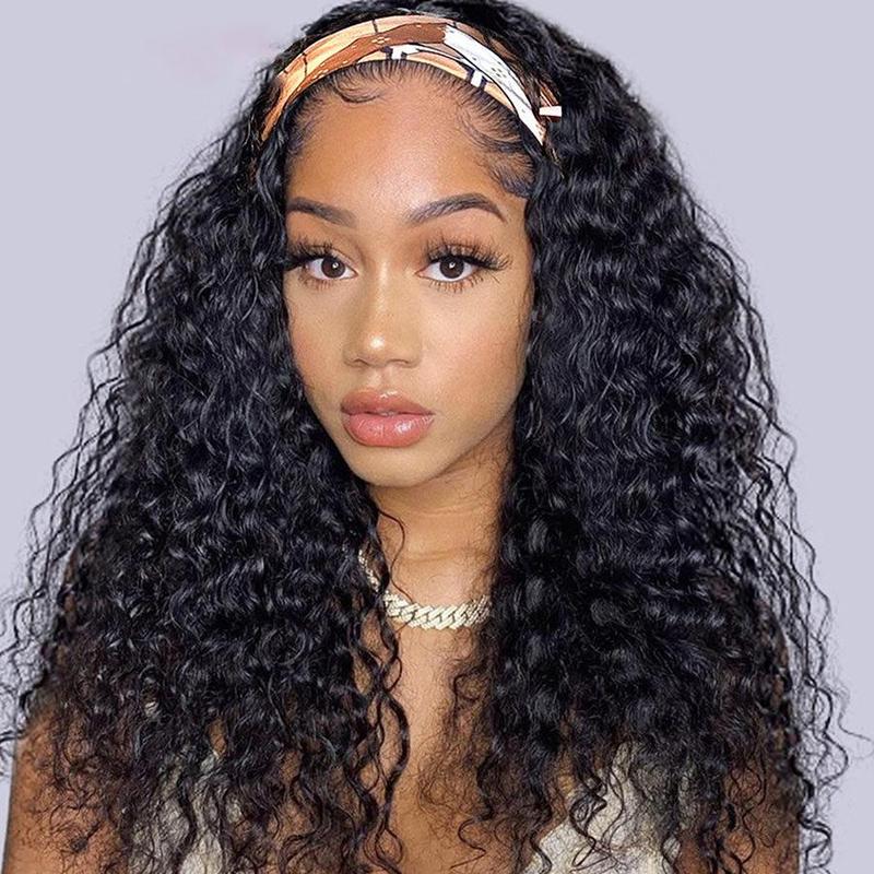Bling Hair Headband Wig Human Hair Kinky Curly No Glue Full Machine Made Brazilian Remy Human Hair Wigs For Women 180% Density
