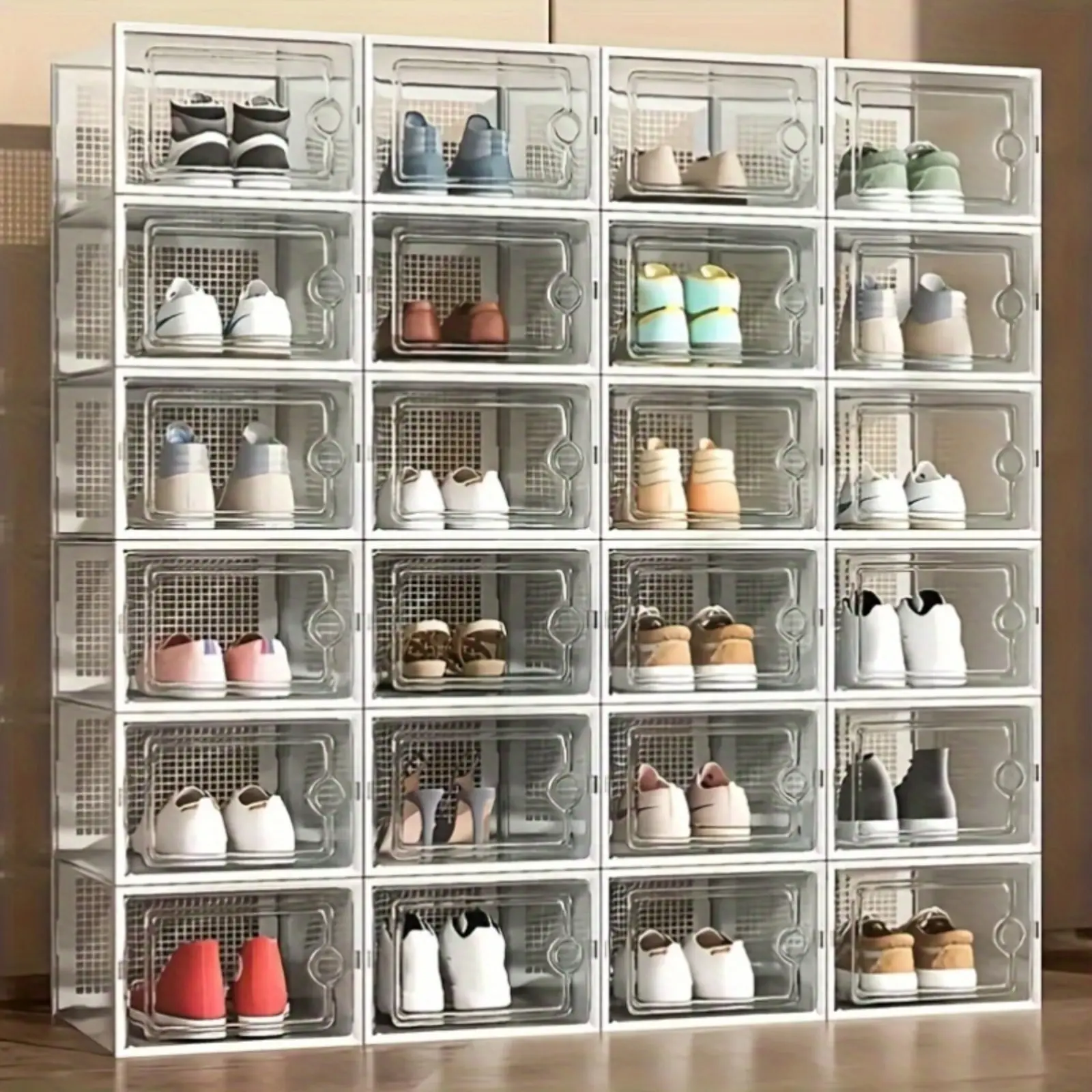 6/12/24 Pcs Transparent Shoe Boxes with Lids, Clear Stackable Drawers, Shoebox, Space-Saving Storage Organizer Box, Plastic Sneaker Storage Box, Closet Shoe Organizer, Closet Organizers, Fits All Shoe Types, Perfect for Homes and Dormitories