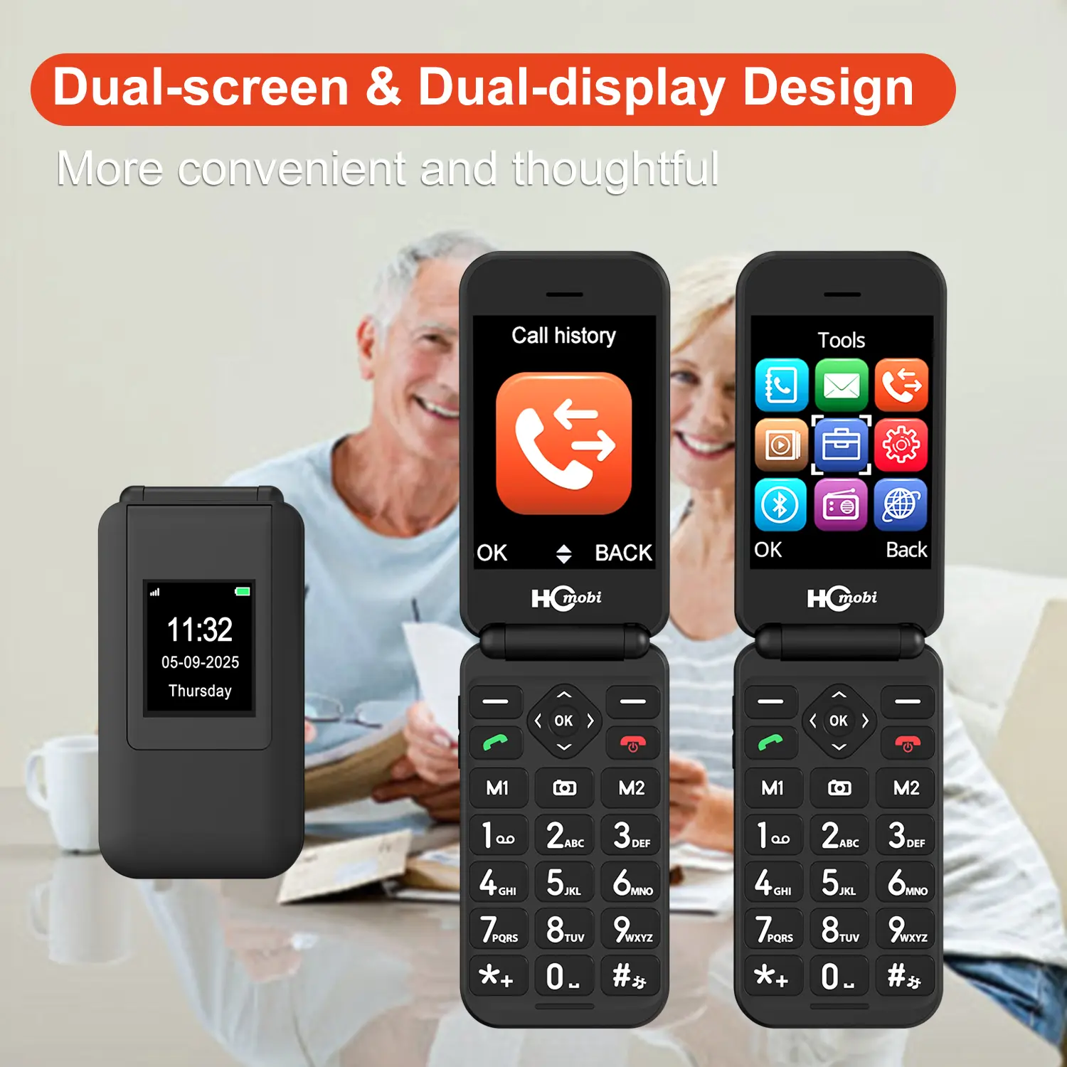 HCmobi Flip Phone 14-Day Battery Life Unlocked Basic Phone 4G LTE Big Keypad SOS Button  Loud & Clear Sound - Simple Backup Mobile Phone for Travel Emergency Digital Minimalism