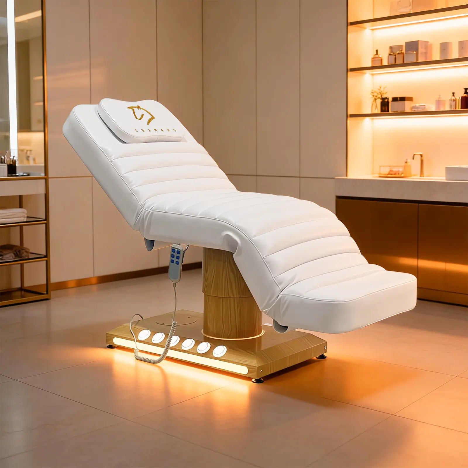 Full Electrical Massage Table 3 Motors Facial Chair with Remote & Foot Controller Tattoo Chair for Esthetician LED Light Beauty Bed Removable Headrest Armrest Spa Salon Waxing