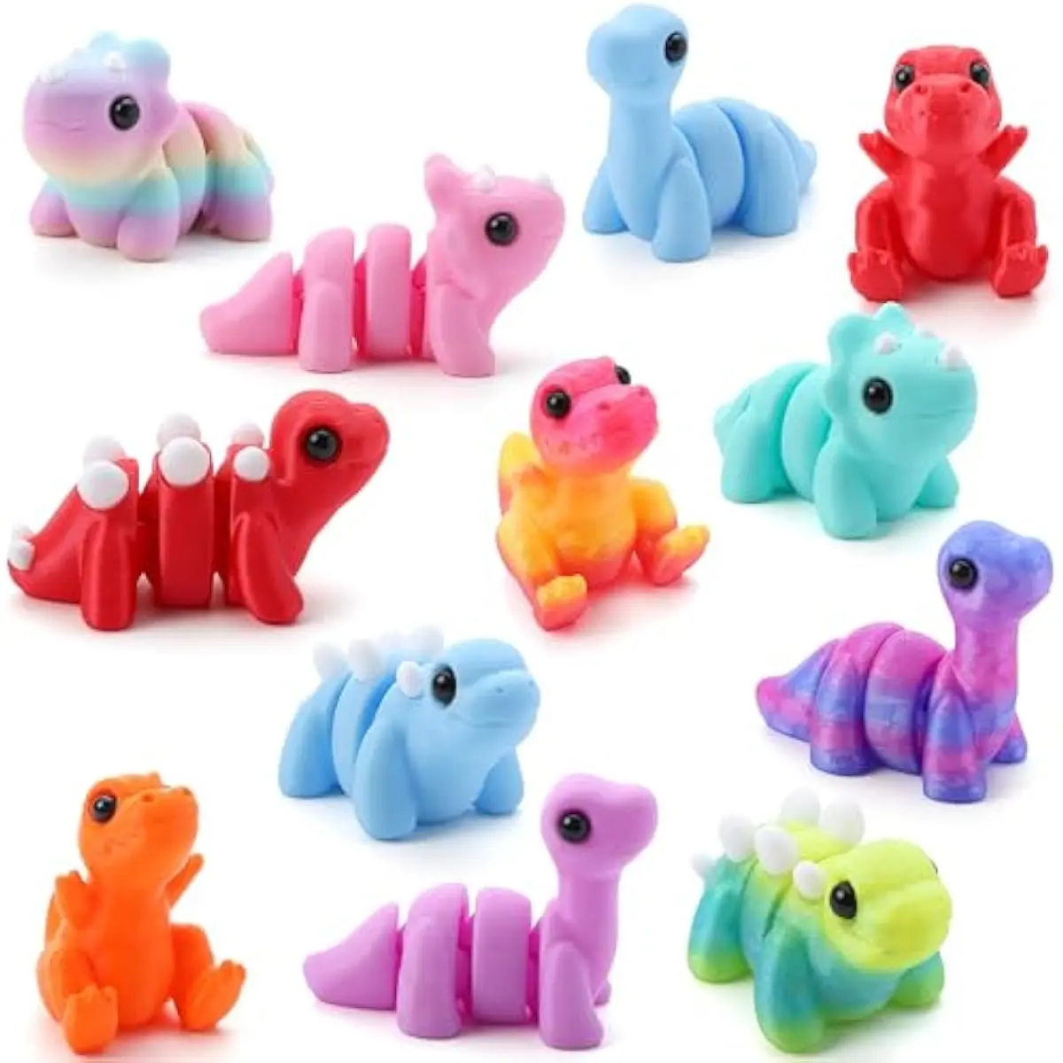 12 Pcs 3D Printed Dinosaur Animals Set, Mini Animals 3D Printed Toys - Cute Articulated Flexible Figurines Fidget Toys for Party Favors Birthday Gifts Desk Pets Office Home Decor